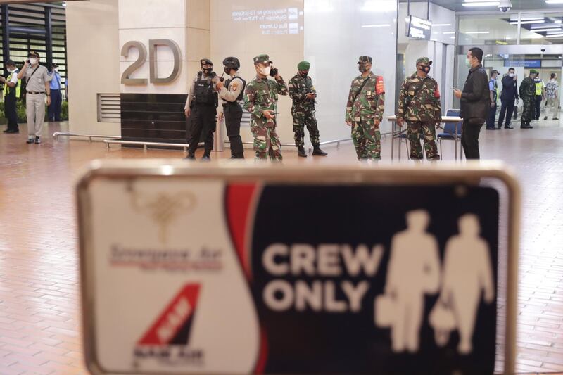 Indonesian military is seen at Soekarno-Hatta International Airport. EPA
