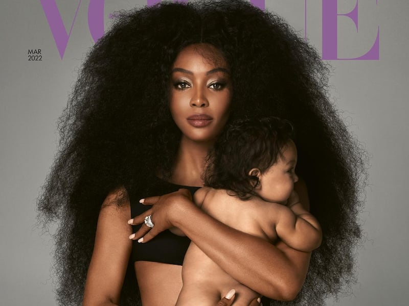 Naomi Campbell with her nine-month-old daughter, whose name she has decided to keep private. Photo: British Vogue