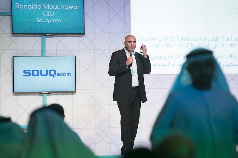 Ronaldo Mouchawar, CEO, Souq.com speaks at the Khalifa Fund for Enterprise Development Innovation Conference in Abu Dhabi. Mona Al Marzooqi / The National 