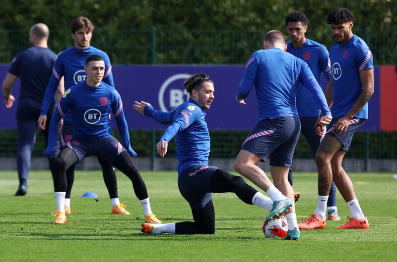 Soccer Football - International Friendly - England Training - Tottenham Hotspur Training Centre, London, Britain - March 28, 2022 England's Jack Grealish and teammates during training Action Images via Reuters / Matthew Childs