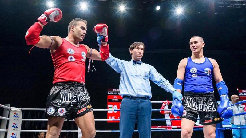 Ilyass Habibali won gold at the 2018 World Championship in Mexico when the UAE made their debut. Courtesy UAE Muay Thai and Kickboxing Federation