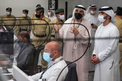 Sheikh Mansour bin Mohammed visits the Expo 2020 Dubai site to review the safety and security preparations ahead of the event. Photo: Dubai Media Office