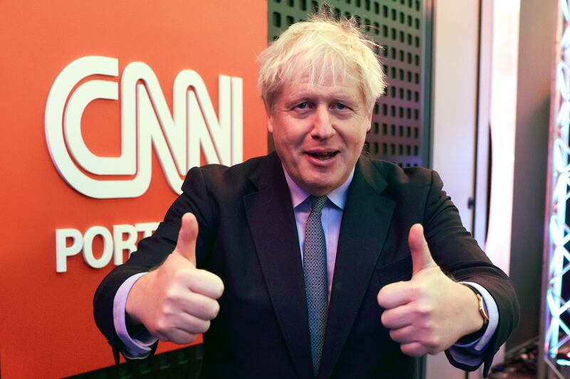 Boris Johnson attends the CNN global conference in Lisbon, Portugal. EPA