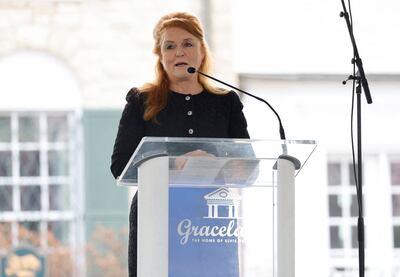 Sarah Ferguson, Duchess of York, speaks at the public memorial for Lisa Marie Presley on January 22, 2023 in Memphis, Tennessee. Getty / AFP