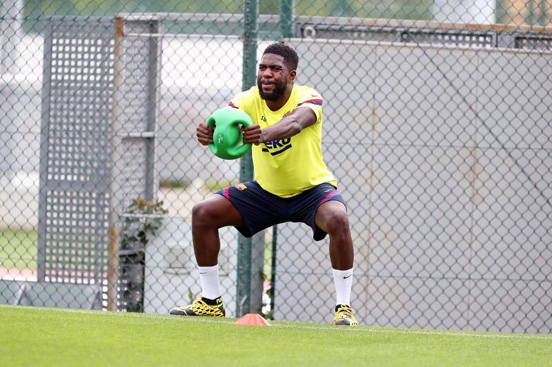 Barcelona defender Samuel Umtiti during a training session at Joan Gamper sports city. EPA