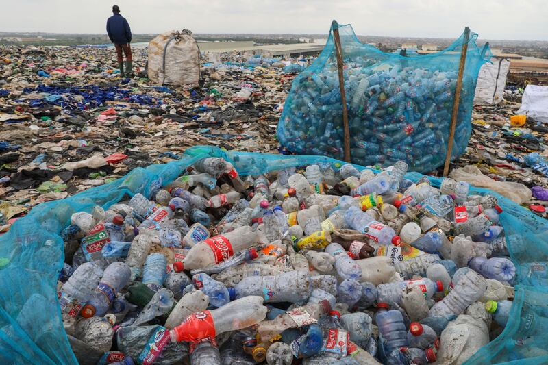 Plastic bottles at a landfill site in Ghana. The World Bank projects that global waste will grow to 3.4 billion tonnes by 2050, of which 516 million tonnes will be produced in Sub-Saharan Africa.  Bloomberg