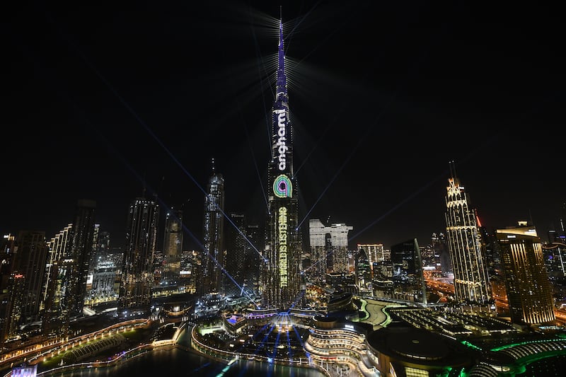 Anghami's logo is projected onto the Burj Khalifa, in Dubai. Streaming services have grown in popularity in the Middle East. Photo: Anghami