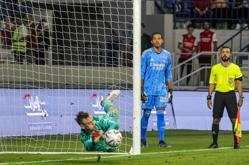 Arsenal Karl Hein makes a save during the penalty shootout. AFP