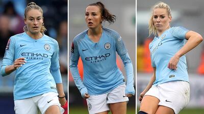 Tessa Wullaert, left, Caroline Weir, centre, and Gemma Bonner will likely be key to Manchester City's title chances in the new season. PA Wire/PA Images