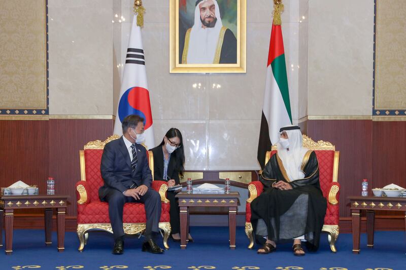 Mr Moon was welcomed by Suhail Al Mazrouei, Minister of Energy and Infrastructure, at Dubai International Airport. Wam