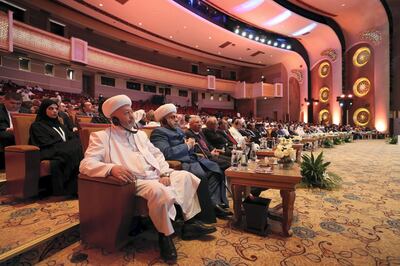 Abu Dhabi, United Arab Emirates - February 03, 2019: People listen to the second session at the Global Conference of Human Fraternity. Sunday the 3rd of February 2019 at Emirates Palace, Abu Dhabi. Chris Whiteoak / The National