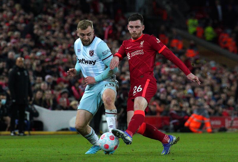 Andrew Robertson - 7. The Scot worked the line but his crossing was not as precise as usual. His best moment came when denying Bowen a scoring chance. PA