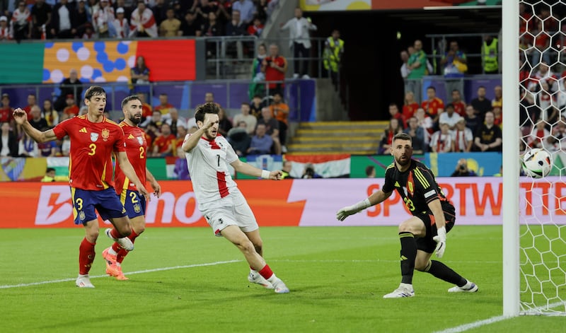 Robin Le Normand of Spain concedes an own goal. EPA 