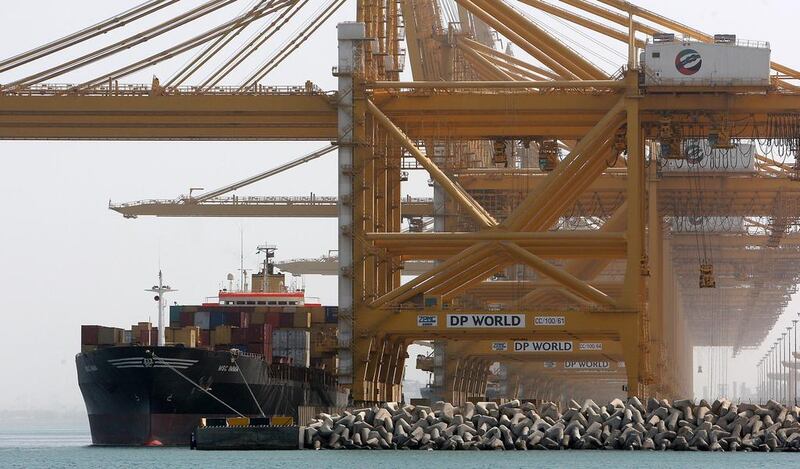 DP World said  that consolidated volumes at its UAE facilities, dominated by Jebel Ali Port, above, fell 2.9 per cent to 3.7 million twenty foot equivalent units in the three months to the end of December. Pawan Singh / The National
