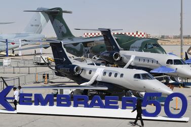 Embraer shows off some of its portfolio of aircraft at the Dubai Airshow. AFP