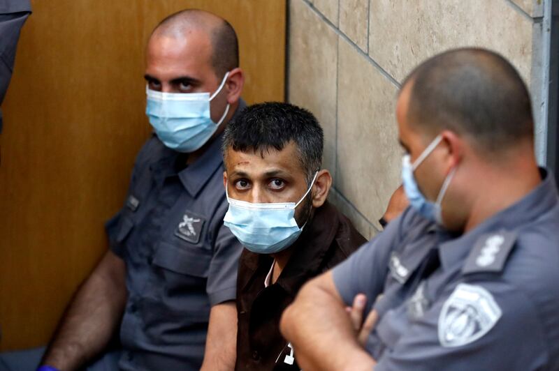 Mahmoud Aradeh, one of the six Palestinians who escaped from the high-security prison, in court in Nazareth after his re-arrest. EPA