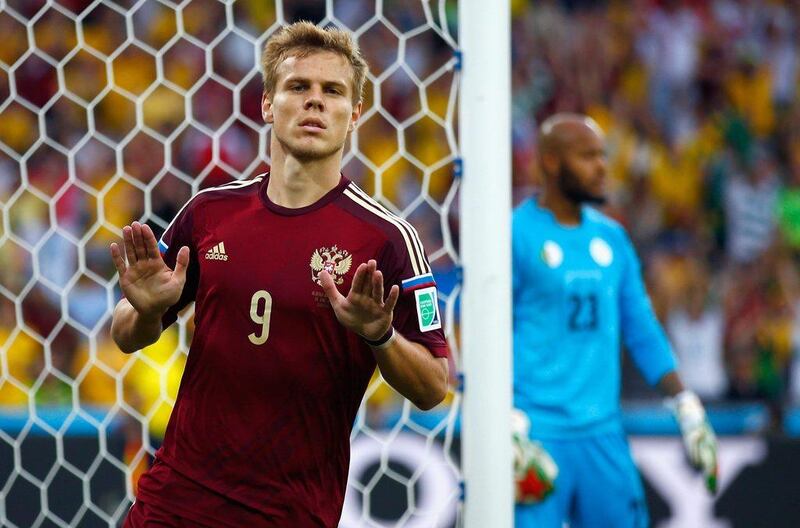 Aleksandr Kokorin celebrates his goal against Algeria on Thursday night at the 2014 World Cup in Curitiba, Brazil. Clive Rose / Getty Images