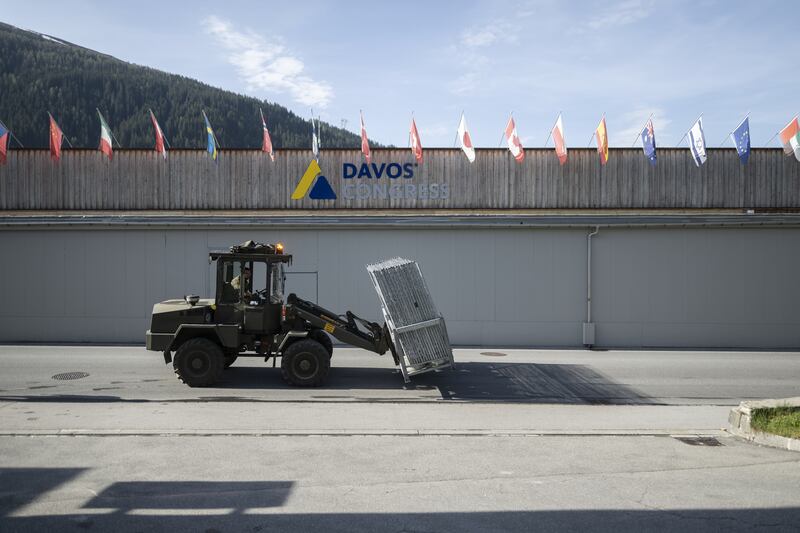 Army personnel transport fences to be used at the congress centre.