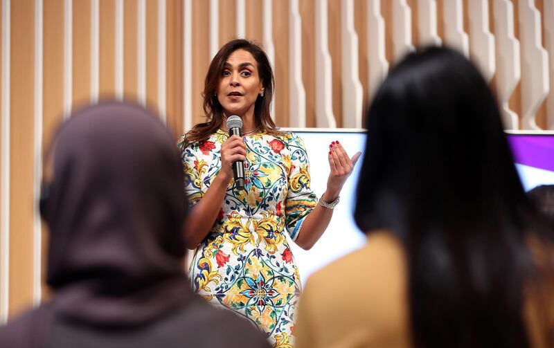 DUBAI, UNITED ARAB EMIRATES , Feb 17  – 2020 :- GHADA OTHMAN, Director of INSEAD Women in Business Club – UAE speaking at the session on ‘MEANINGFUL WORK-LIFE BALANCE’ at the Global Women’s Forum Dubai held at Madinat Jumeirah in Dubai. (Pawan  Singh / The National) For News. Story by Patrick 
