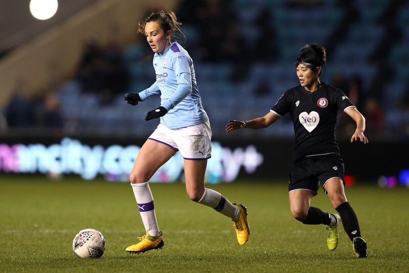 MANCHESTER, ENGLAND - FEBRUARY 12: Caroline Weir of Manchester City on the ball during the Barclays FA Women's Super League match between Manchester City and Bristol City at The Academy Stadium on February 12, 2020 in Manchester, United Kingdom. (Photo by Charlotte Tattersall/Getty Images)