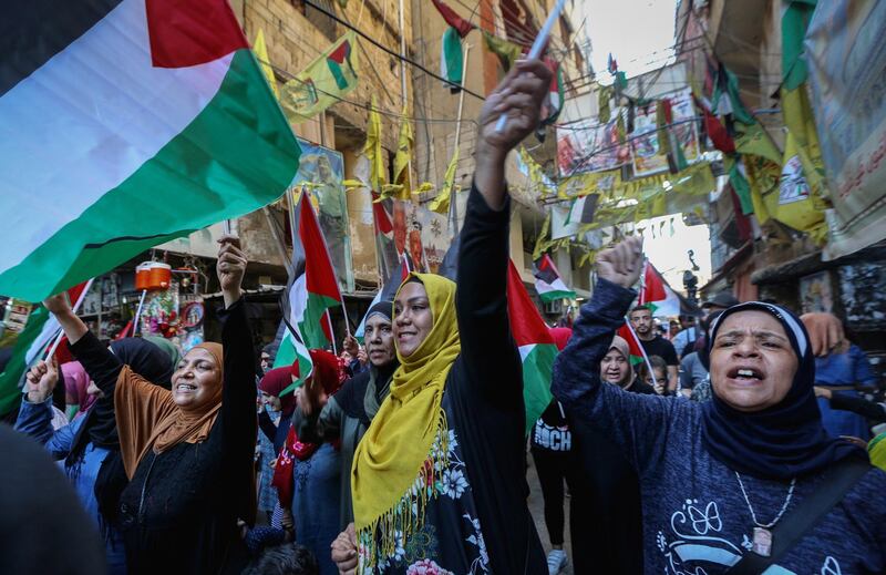 Palestinians protest against the Bahrain Conference  in the Bourj Barajneh Palestinian refugees camp, in southern suburb of Beirut.  EPA