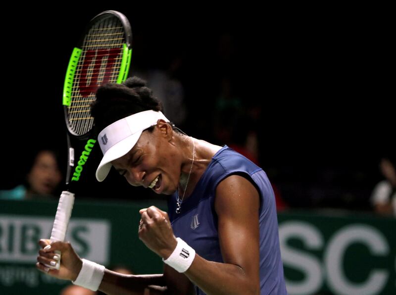 Tennis - WTA Tour Finals - Singapore Indoor Stadium, Singapore - October 26, 2017   USA's Venus Williams celebrates winning her group stage match against Spain's Garbine Muguruza    REUTERS/Jeremy Lee     TPX IMAGES OF THE DAY