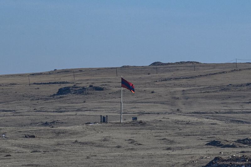 An Armenian national flag near the border with Turkey. AFP