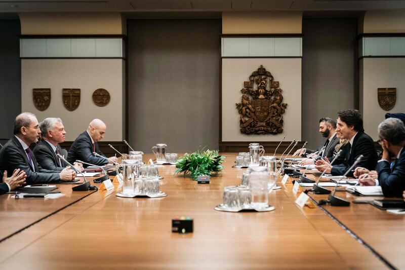 Jordan's delegation, headed by King Abdullah, meets Mr Trudeau and Canadian officials. AFP