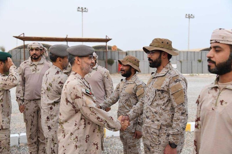 Several senior UAE Armed Forces officers congratulated officers and recruits of the UAE Armed Forces units operating in Yemen and Saudi Arabia on the occasion of Eid Al Adha, while in the presence of officers from the Saudi Armed Forces.
Officers congratulated the Emirati military personnel while visiting several army units stationed in Najran and Taif, Saudi Arabia, which are part of the Saudi-led Arab Coalition Forces operating in Mukalla and Khawkhah, Yemen. Wam