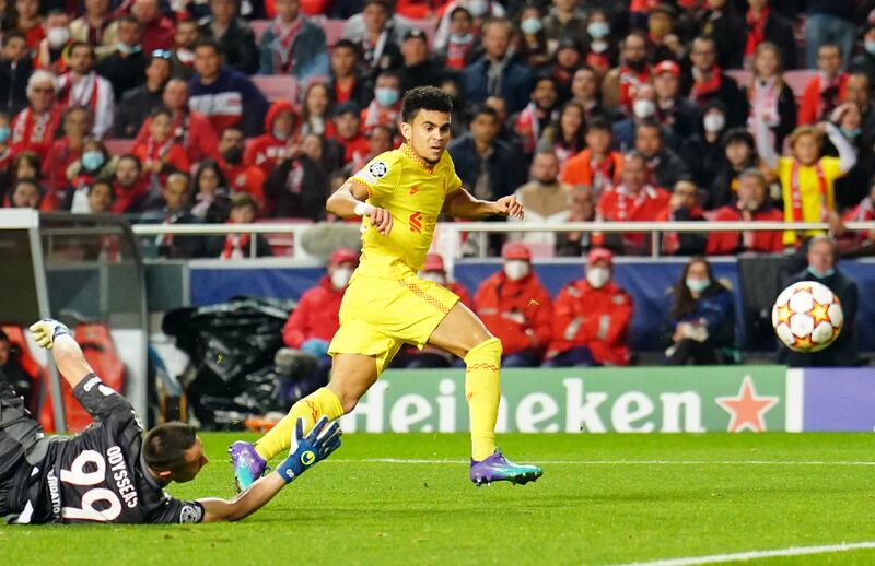 Luis Diaz scores Liverpool's third goal. PA