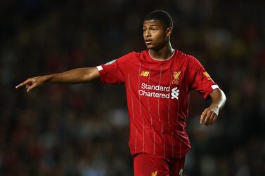 MILTON KEYNES, ENGLAND - SEPTEMBER 25: Rhian Brewster of Liverpool gives instructions during the Carabao Cup Third Round match between MK Dons and Liverpool at Stadium mk on September 25, 2019 in Milton Keynes, England. (Photo by Julian Finney/Getty Images)
