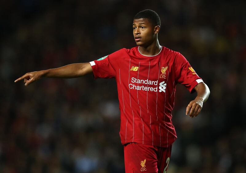 MILTON KEYNES, ENGLAND - SEPTEMBER 25:   Rhian Brewster of Liverpool gives instructions during the Carabao Cup Third Round match between MK Dons and Liverpool at Stadium mk on September 25, 2019 in Milton Keynes, England. (Photo by Julian Finney/Getty Images)