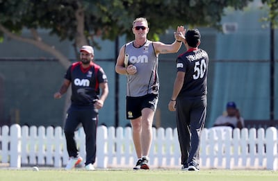 DUBAI , UNITED ARAB EMIRATES , JAN 11 – 2018 :- Dougie Brown , coach of UAE team during the practice session before the start of second inning of one day international cricket match between UAE vs Ireland held at ICC Academy in Dubai Sports City in Dubai.  (Pawan Singh / The National) For Sports. Story by Paul Radley
