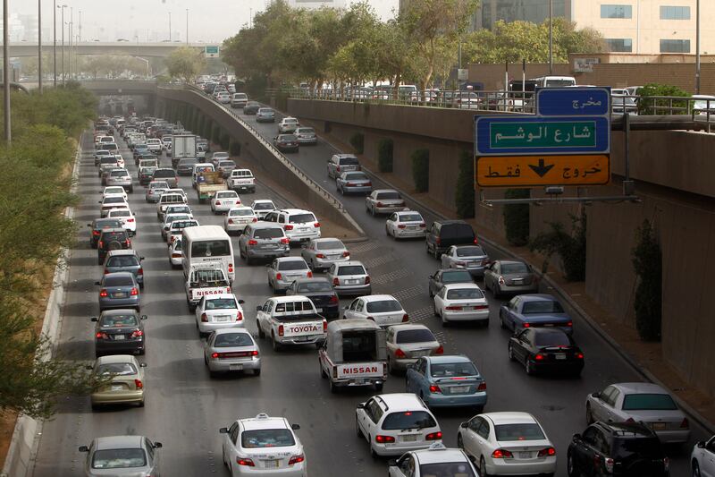 Cars stuck in heavy traffic are seen in central Riyadh. Reuters