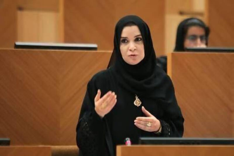 Dr Amal Al Qubaisi speaks up about the need to help families with children who have Down Syndrome at an FNC meeting. Delores Johnson/ The National