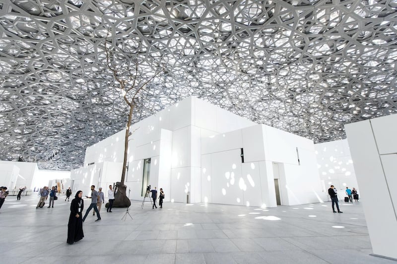 Abu Dhabi, United Arab Emirates, November 6, 2017:    General view of the Louvre Abu Dhabi during the media tour ahead of opening day on Saadiyat Island in Abu Dhabi on November 6, 2017. The Louvre Abu Dhabi will open November 11th. Christopher Pike / The National

Reporter: Mina Aldroubi
Section: News