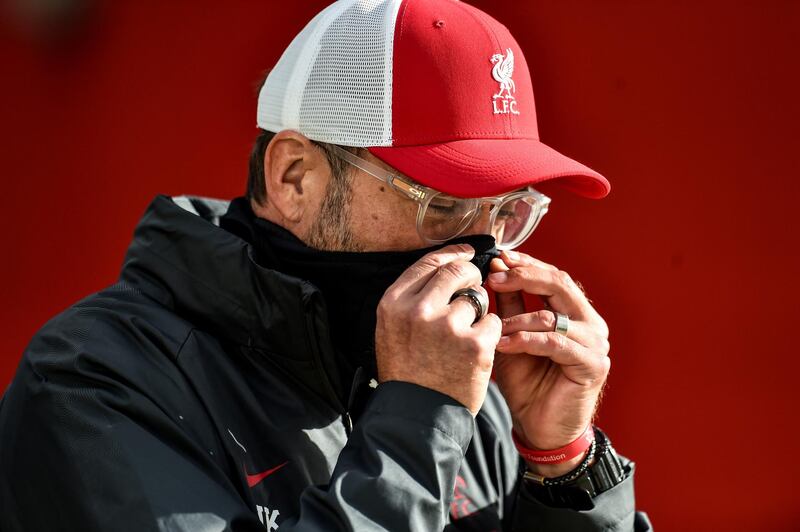 LIVERPOOL, ENGLAND - OCTOBER 20: (THE SUN OUT, THE SUN ON SUNDAY OUT) Jurgen Klopp manager of Liverpool during a training session ahead of the UEFA Champions League Group D stage match between Liverpool FC and Ajax Amsterdam at Melwood Training Ground on October 20, 2020 in Liverpool, England. (Photo by Andrew Powell/Liverpool FC via Getty Images)