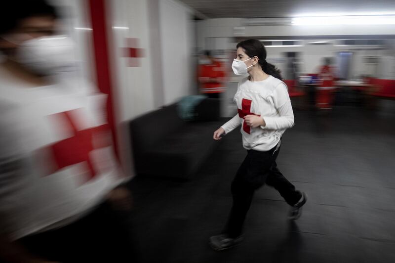 Jounieh, Lebanon. Lebanese Red Cross volunteer paramedics react in response to a call out during a night shift at the Jounieh station. Today Lebanon registered 4176 new Coronavirus cases, and 52 deaths. Tom Nicholson for The National