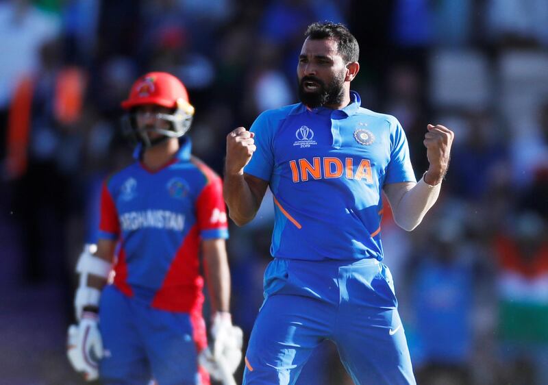 Cricket - ICC Cricket World Cup - India v Afghanistan - The Ageas Bowl, Southampton, Britain - June 22, 2019   India's Mohammed Shami celebrates taking the wicket of Afghanistan's Aftab Alam    Action Images via Reuters/Paul Childs