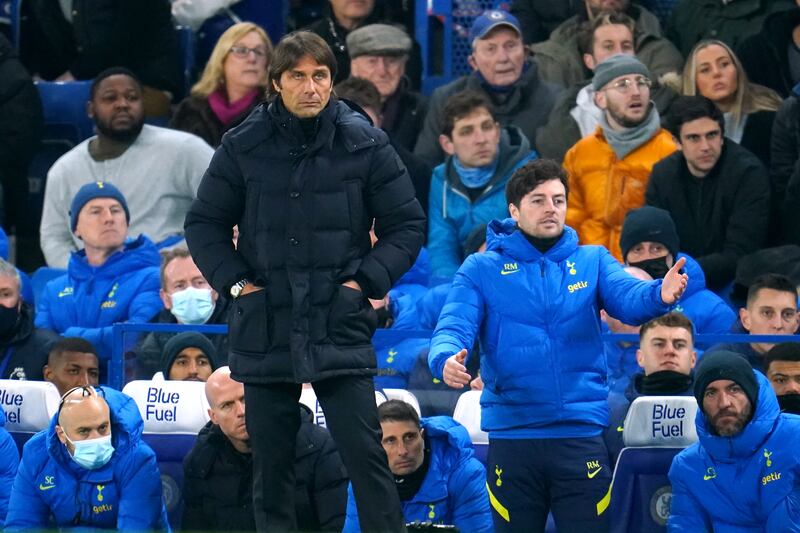 Tottenham Hotspur manager Antonio Conte looks on at Stamford Bridge on Sunday. PA