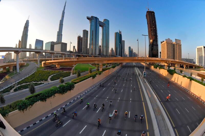 It was the first time the Sheikh Zayed Road was closed off for such an event. Karim Sahib / AFP