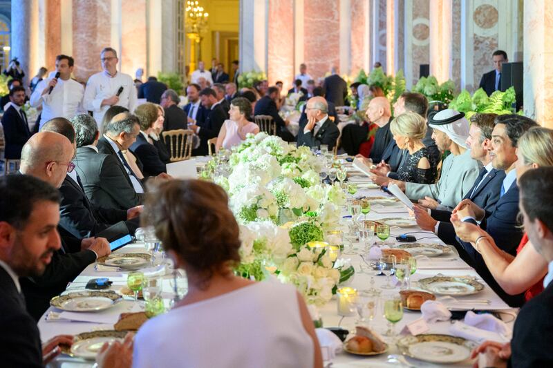 Sheikh Mohamed at the dinner hosted by Mr Macron.