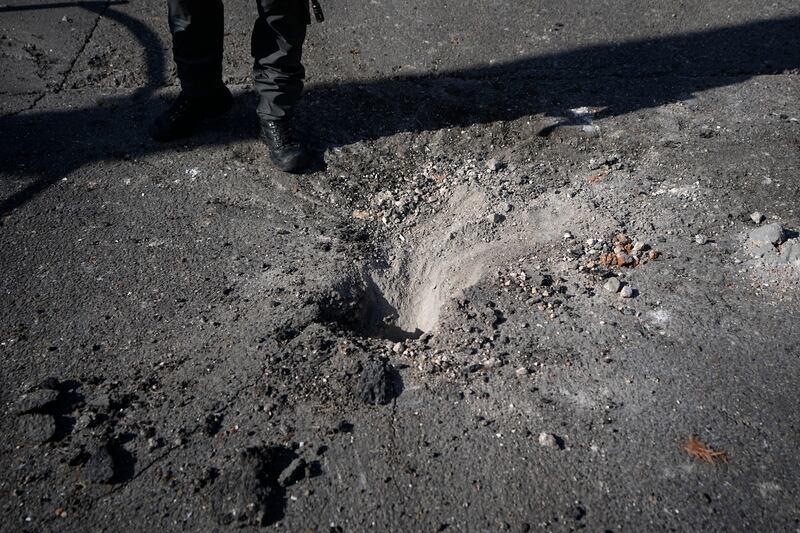 Ruins of a missile intercepted by Israeli military. AP