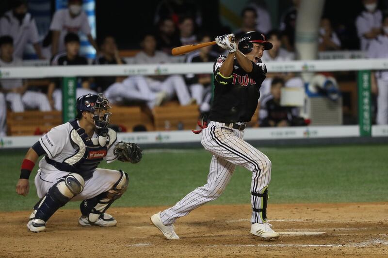 Infielder Kim Yong-Eui f LG Twins bats in the top of eighth inning during the KBO League game against Doosan Bears at the Jamsil Stadium on Sunday. Getty