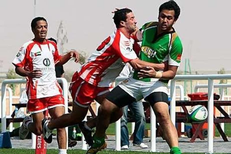 Abdullah Bal Khada, left, of Al Ahli, plays for the only team in the UAE made up of Emiratis. The UAE RA hope to attract more nationals to the sport, which is dominated by expatriates.