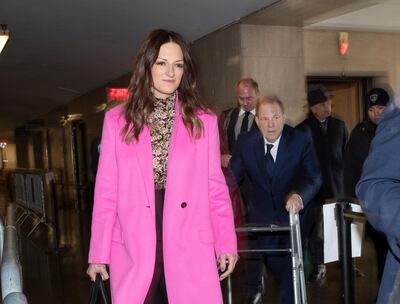 Harvey Weinstein, center, follows his attorney Donna Rotunno, left, as they arrive at a Manhattan courthouse for jury selection in his sexual assault trial, Thursday, Jan. 9, 2020, in New York. (AP Photo/Mark Lennihan)