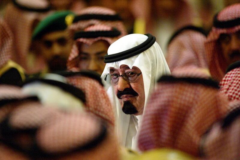 The newly-anointed Saudi King Abdullah attends the funeral of his half-brother, the late King Fahd, at the Imam Turki bin Abdullah mosque in Riyadh in August 2005. Hassan Ammar / AFP Photo 