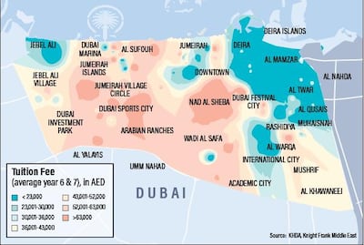 The most affordable schools are largely located in old Dubai and Jebel Ali, while the priciest are situated in a corridor running through Barsha and the desert communities. Roy Cooper / The National