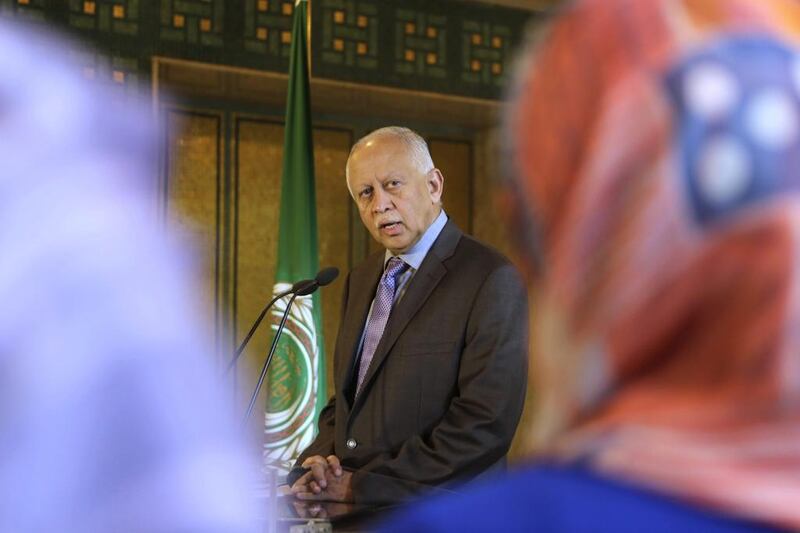 Yemeni foreign minister Riad Yassin gives a press conference following his meeting with Arab League's secretary-general Nabil Elaraby at the Arab League headquarters in Cairo on August 27, 2015. Amr Nabil/AP Photo