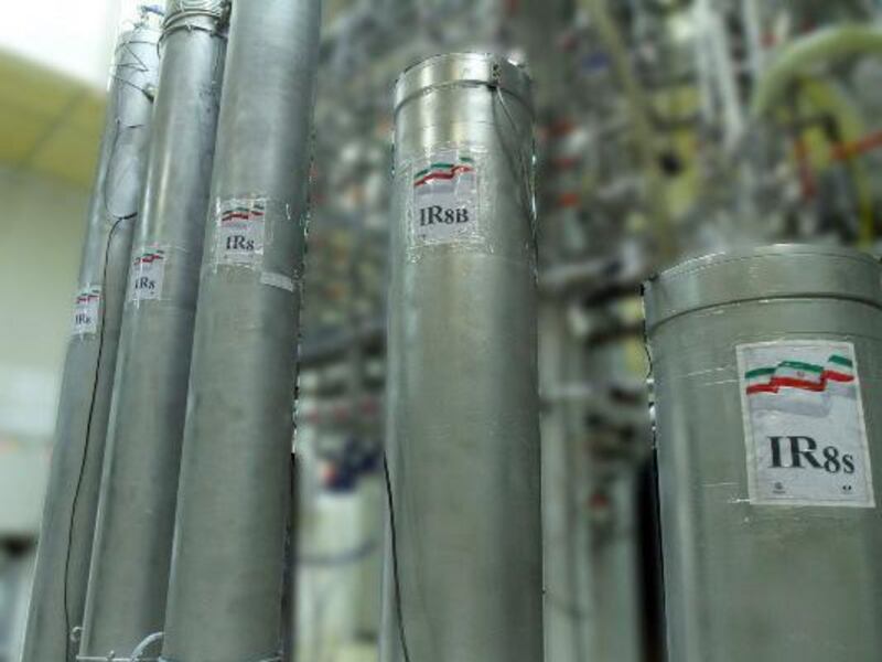 epa09130143 A handout photo made available by the Atomic Energy Organization (AEOI) of Iran shows centrifuge machines in the Natanz uranium enrichment facility in central Iran, 05 November 2019 (reissued 12 April 2021). Head of the Atomic Energy Organization of Iran (AEOI) Ali Akbar Salehi said an electricity disruption at Natanz nuclear facility on 11 April 2021 was a 'terrorist act' adding that his country reserves the rights to act against culprits. The AEOI said that an incident involving disruption of the Natanz nuclear facility's power network occurred, one day after President Hassan Rouhani inaugurated new centrifuges.  EPA/AEOI HANDOUT  HANDOUT EDITORIAL USE ONLY/NO SALES